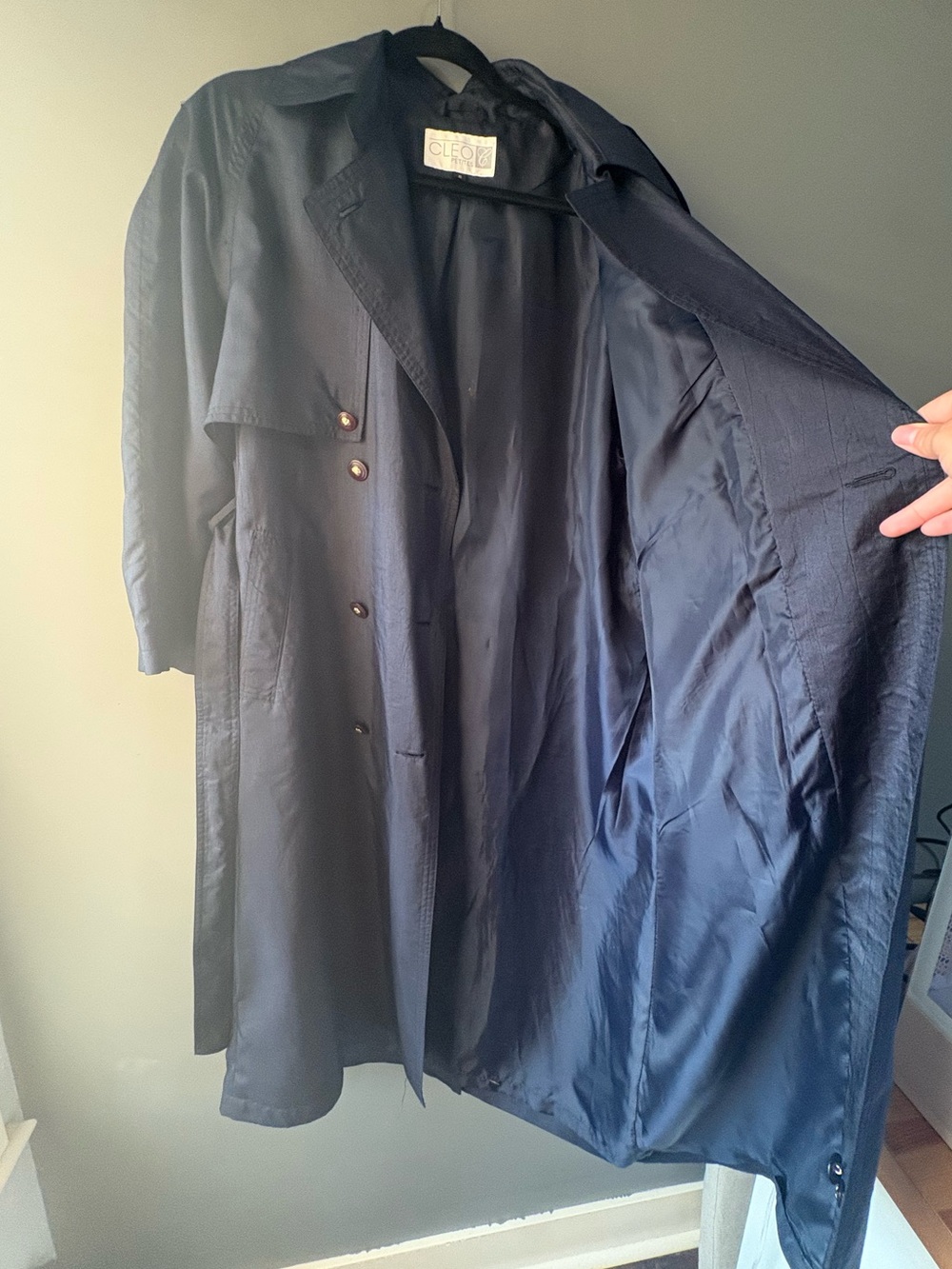 CLEO PETITES Navy Blue Belted Trench Coat | Size 6 Petite - Picture 2 of 9